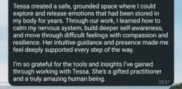 Testimonial highlighting transformation through spiritual somatic coaching and embodiment practices